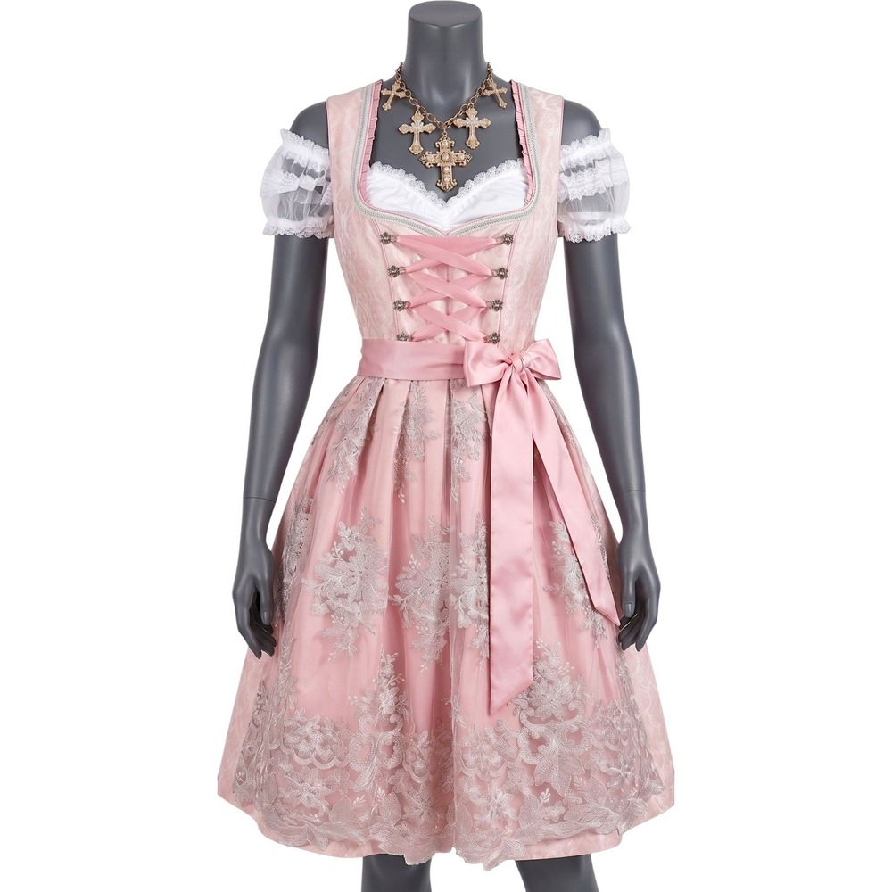 New L Oktoberfest Dirndl Pink Traditional German Lace Austrian Dress